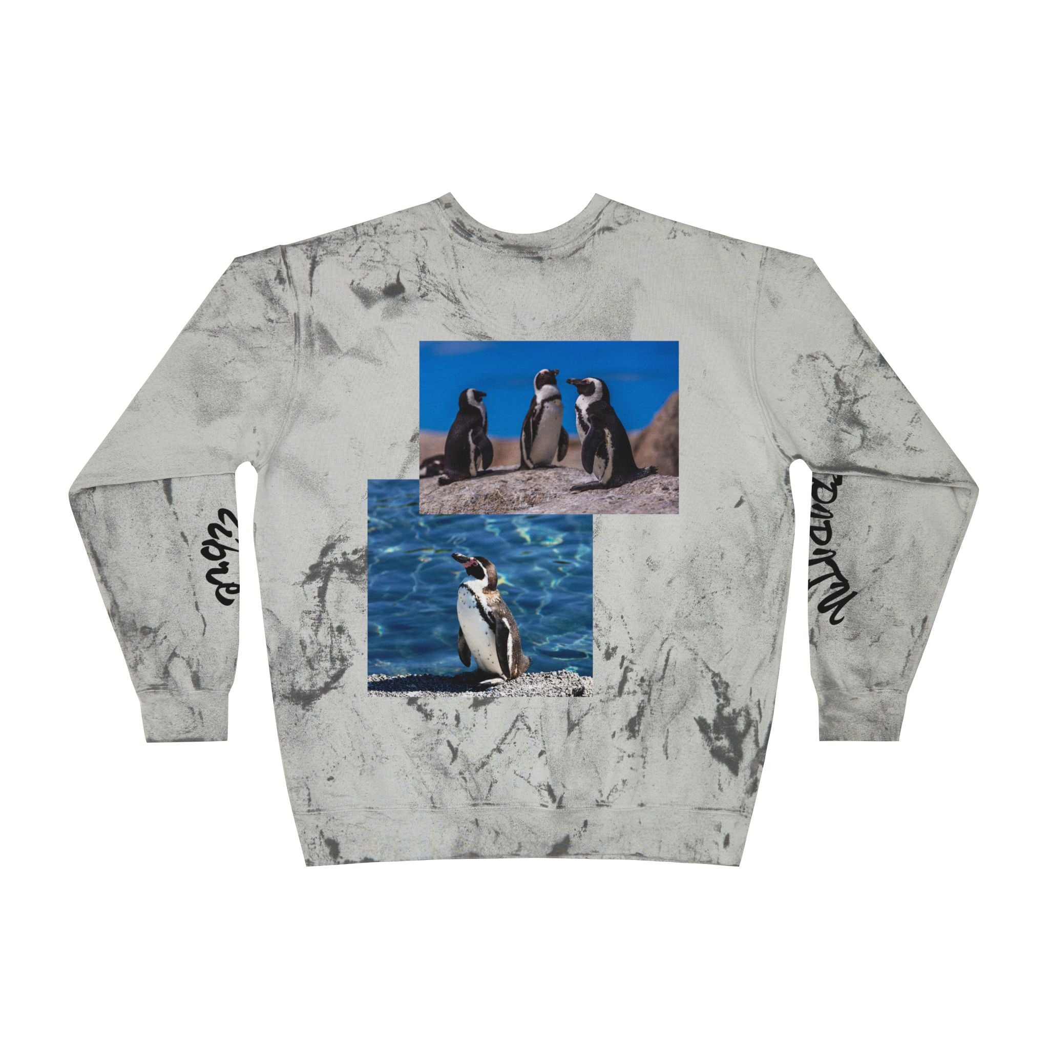 Color Blast Crewneck Sweatshirt, Trendy Unisex Pullover, Unique Graphic Sweatshirt, Cozy Winter Apparel, Fun Penguin Design