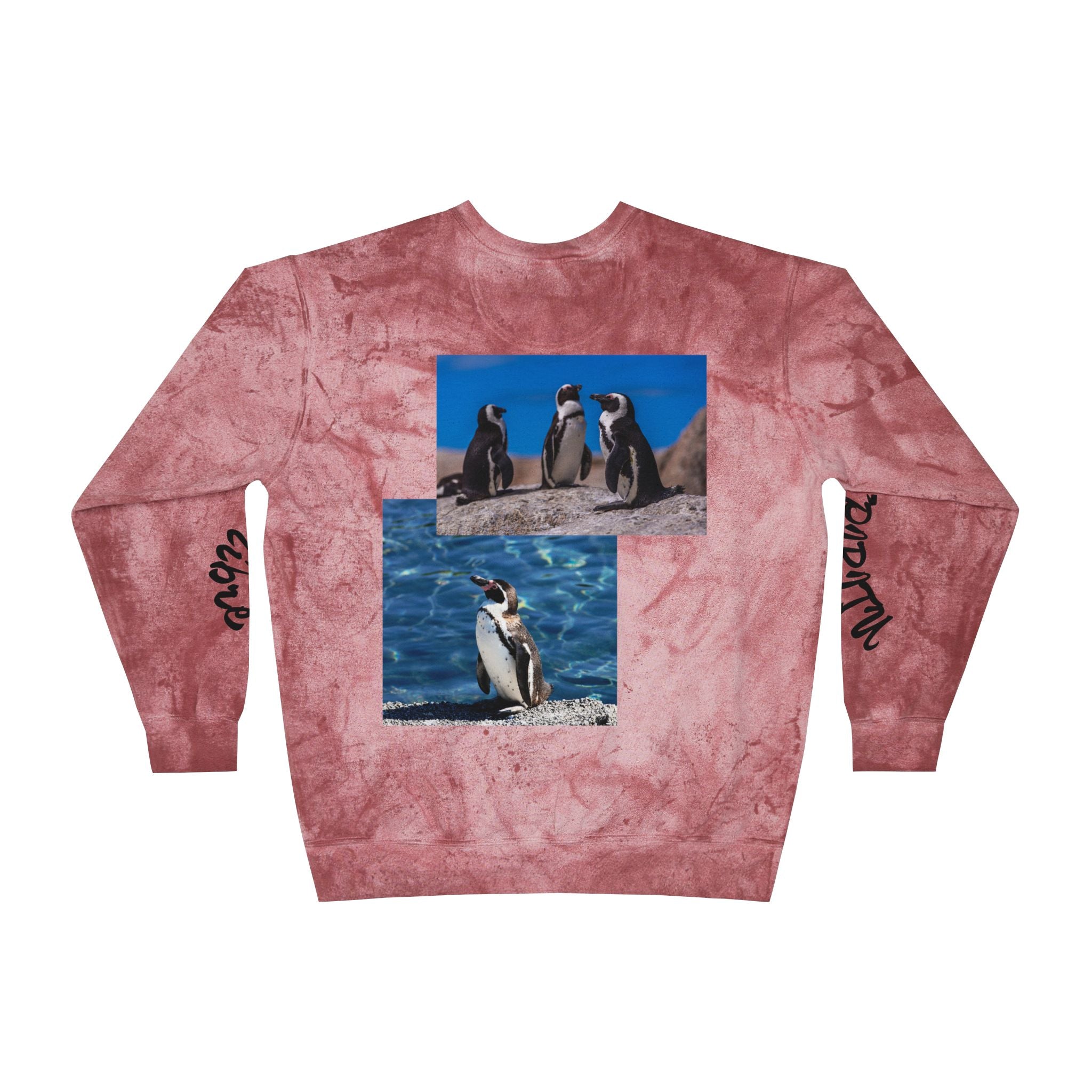 Color Blast Crewneck Sweatshirt, Trendy Unisex Pullover, Unique Graphic Sweatshirt, Cozy Winter Apparel, Fun Penguin Design