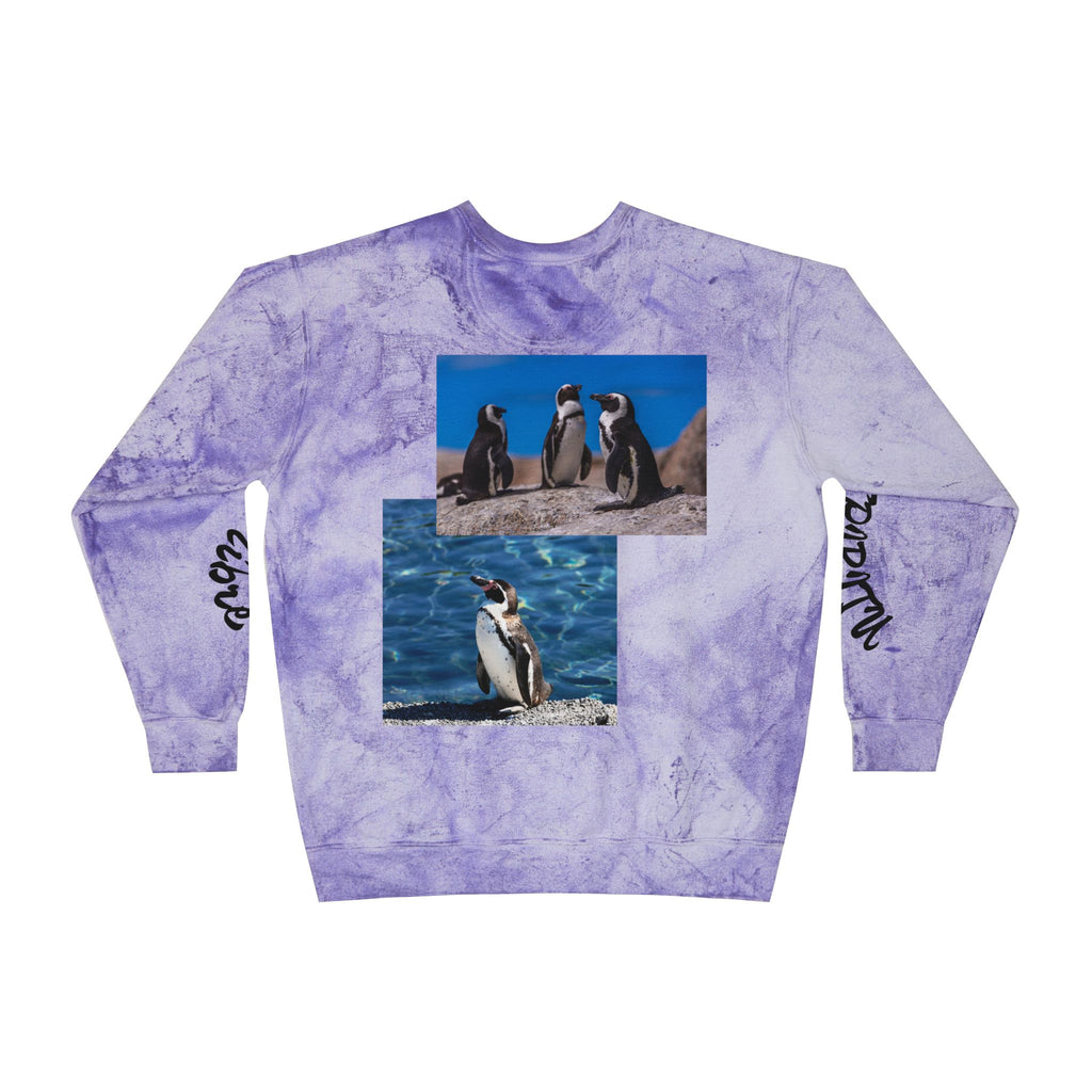 Color Blast Crewneck Sweatshirt, Trendy Unisex Pullover, Unique Graphic Sweatshirt, Cozy Winter Apparel, Fun Penguin Design